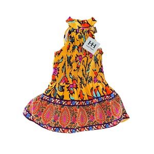 Haute Hippie Halter Top Smocked Bodice Flare Hem‎ Colorful Print NWT Size XS